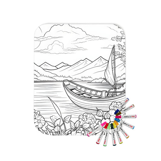 Serene lakeside with sailboat and flowers coloring kit fabric markers