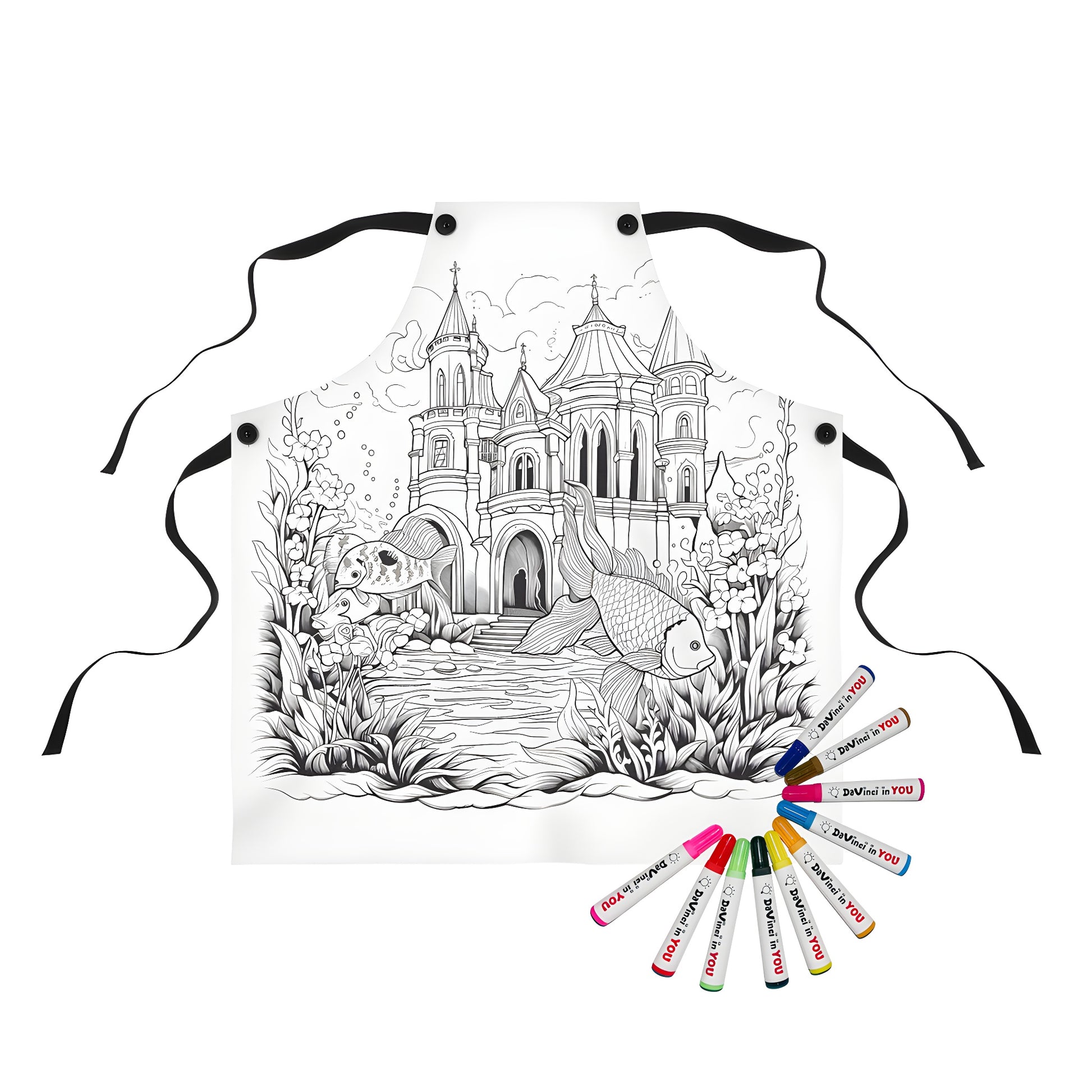 Apron with castle and fish underwater design