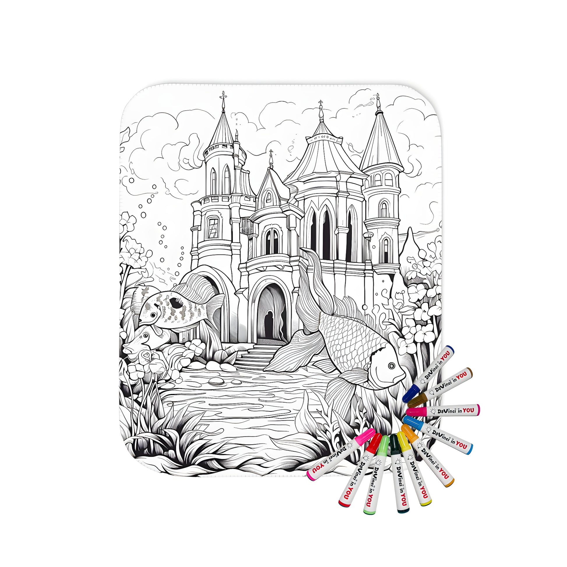 Cozy blanket with detailed castle and underwater scene design