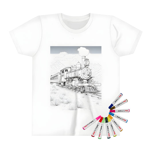 Kid's graphic t-shirt with detailed train illustration design