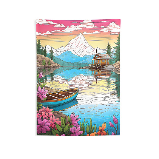 Cozy lakeshore cabin wall hanging