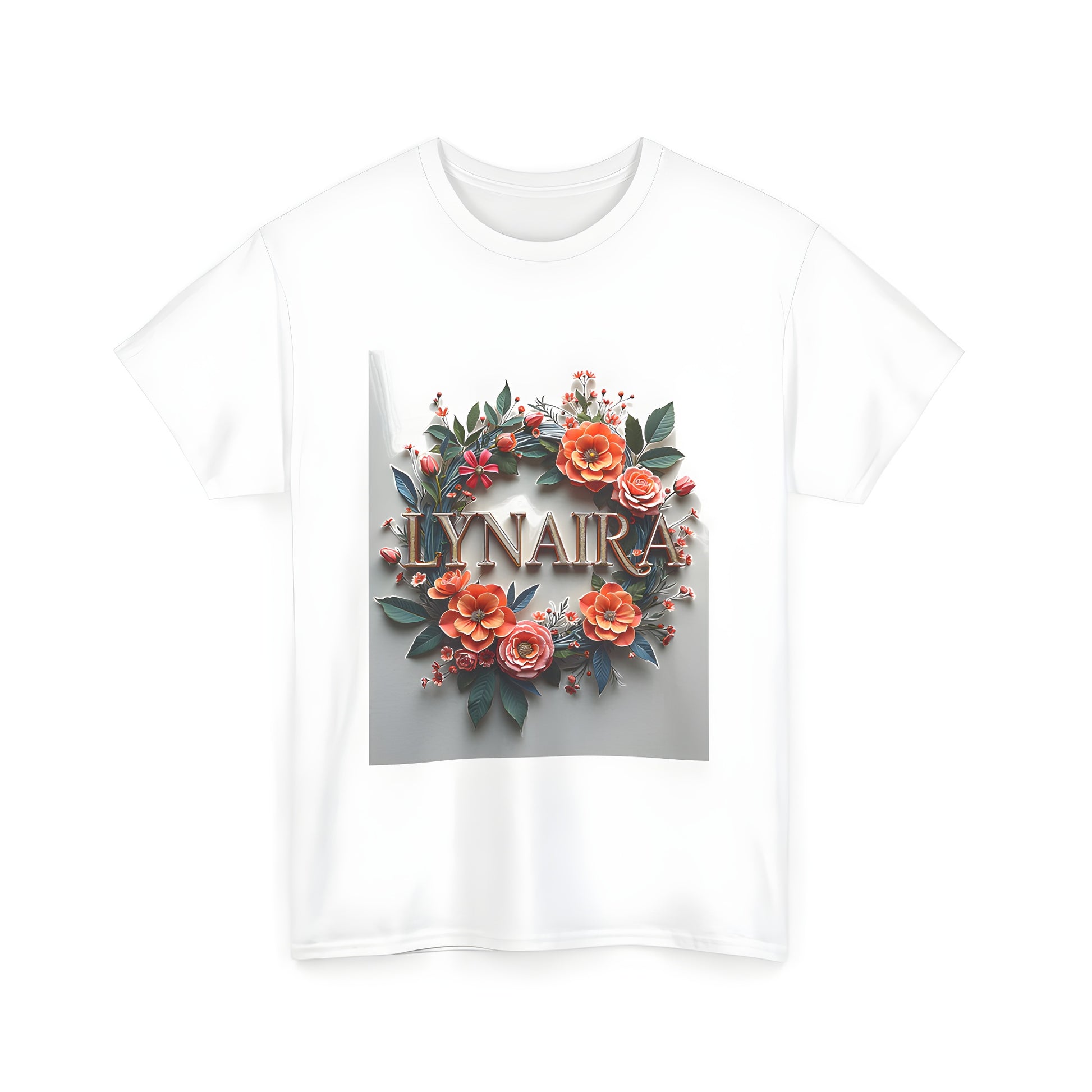 Vibrant floral wreath t shirt featuring colorful flowers and green leaves on a unisex tee