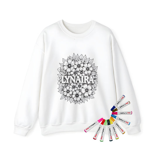 Adult sweatshirt with floral arrangement design, adult coloring pages inspired outfit