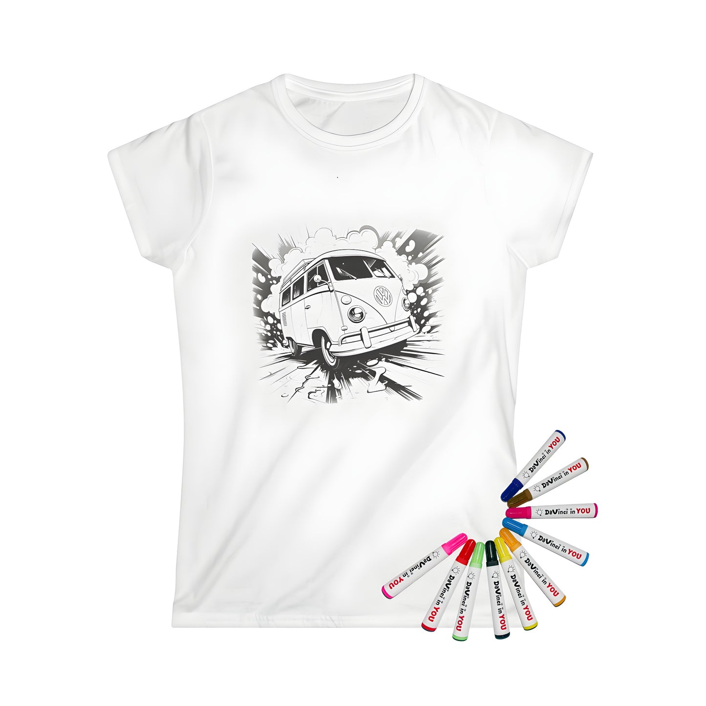 Women's t-shirt featuring a fun, retro-style VW van design