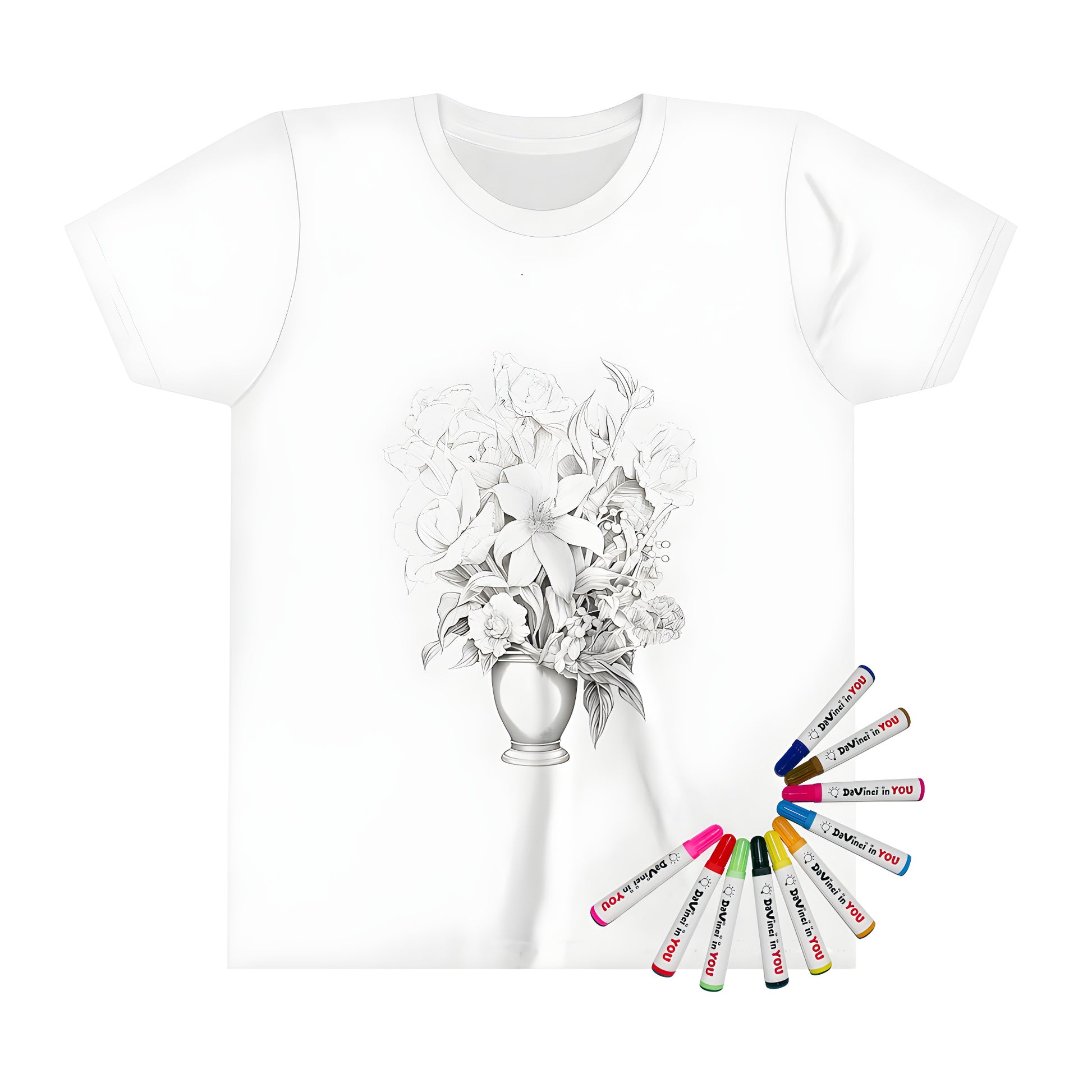 Coloring kit shirt with flower bouquet illustration design - kid's apparel