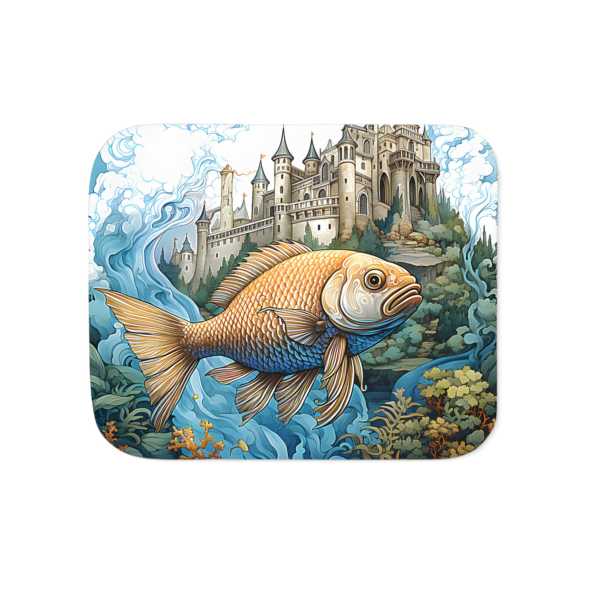 Cozy blanket featuring an enchanting underwater scene with a majestic castle