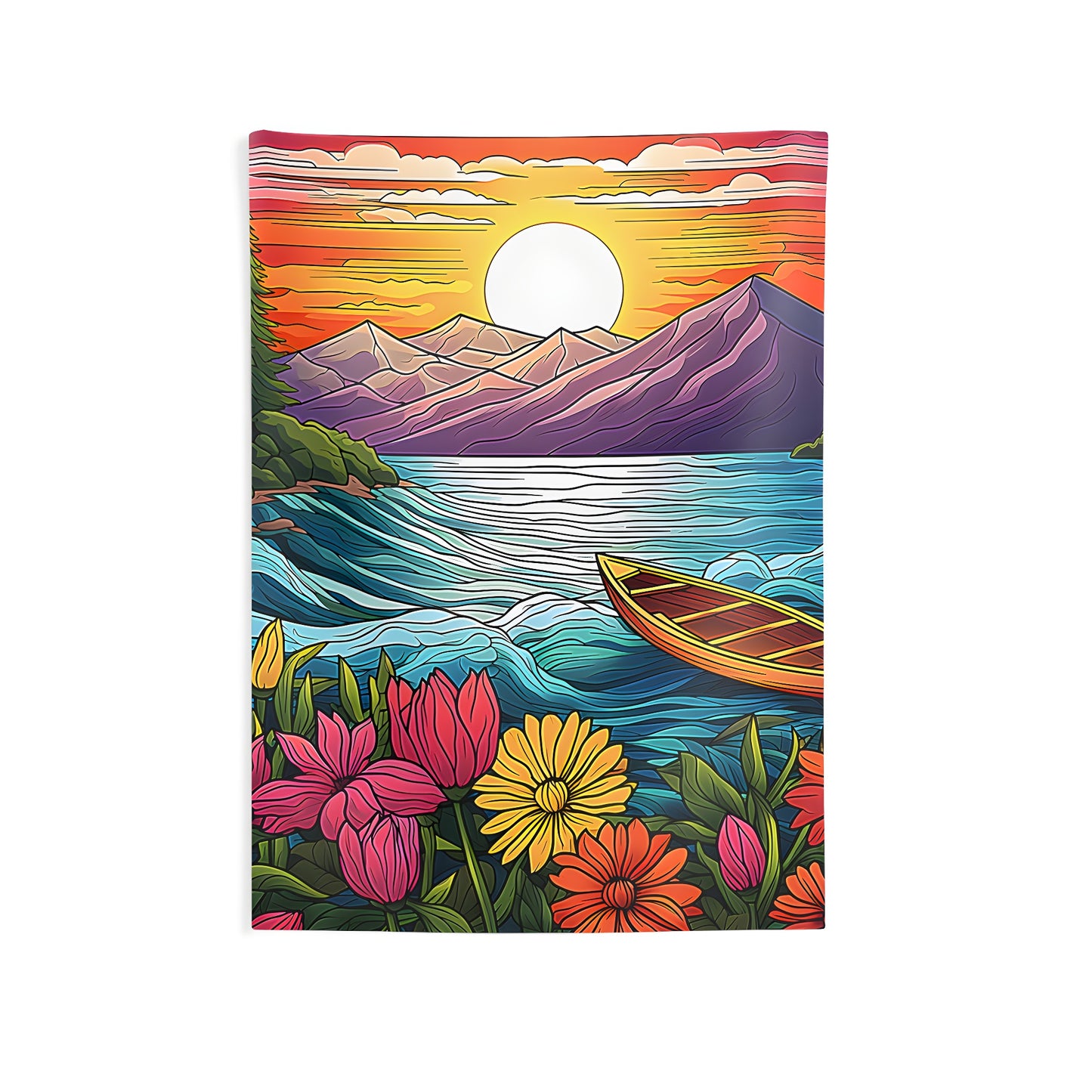 Indoor Wall Tapestry with Stunning Mountain Sunset Landscape