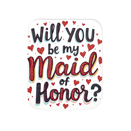 Colorful maid of honor request blanket with red hearts