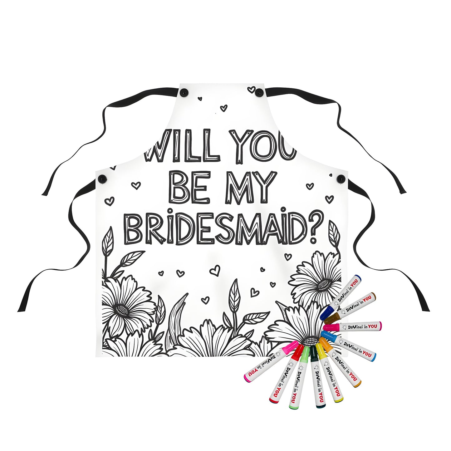 Coloring apron for bridesmaid proposal with 10 fabric markers, unique gift idea