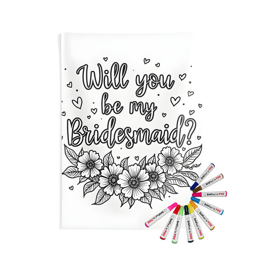 Bridesmaid proposal decor, indoor wall tapestries coloring kit, wedding proposal ideas