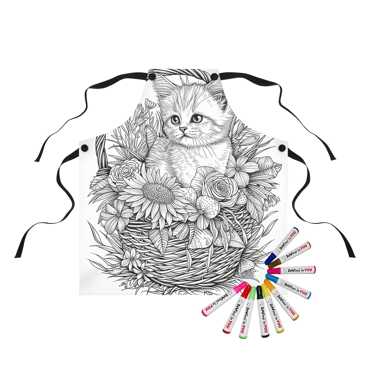 Apron with cute cat in flower basket design