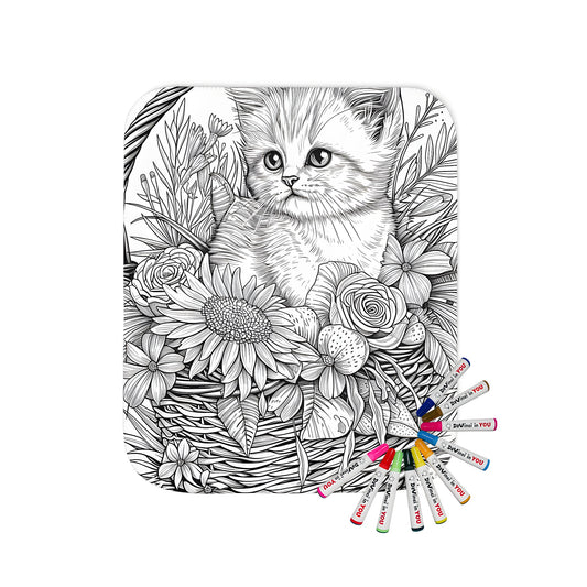 Blanket featuring a cat in a flower basket design