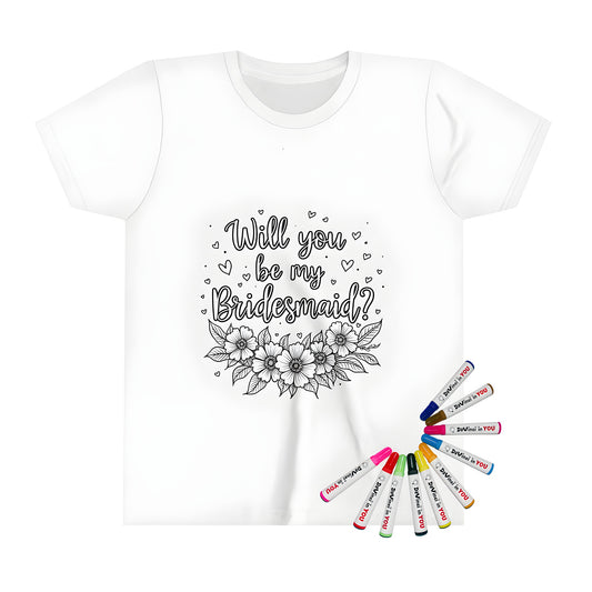 Coloring page design for kid's t-shirt with bridesmaids proposal theme