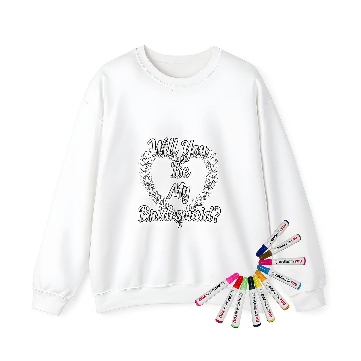 Adult sweatshirt for bridesmaids with heart-shaped wreath and leaf design