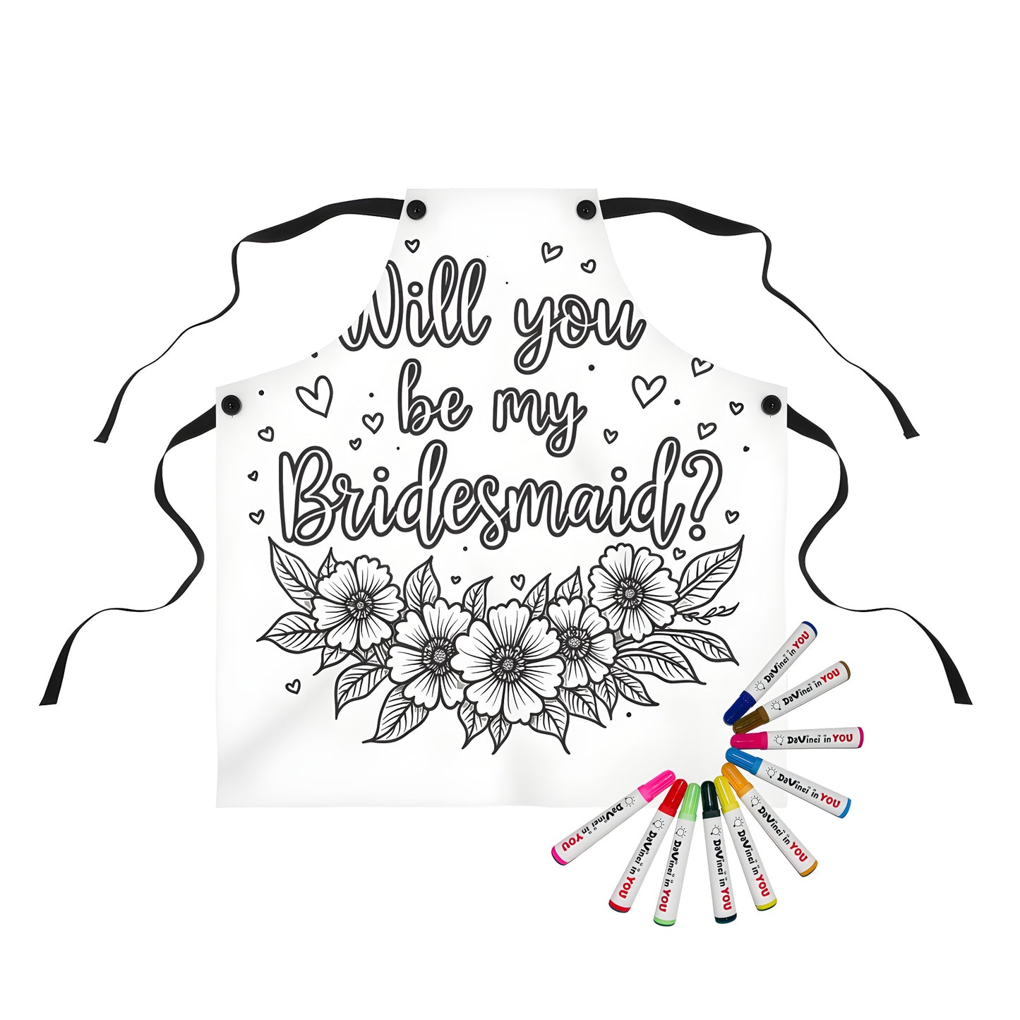 Apron with colorful bridal party design for bridesmaids or maid of honor