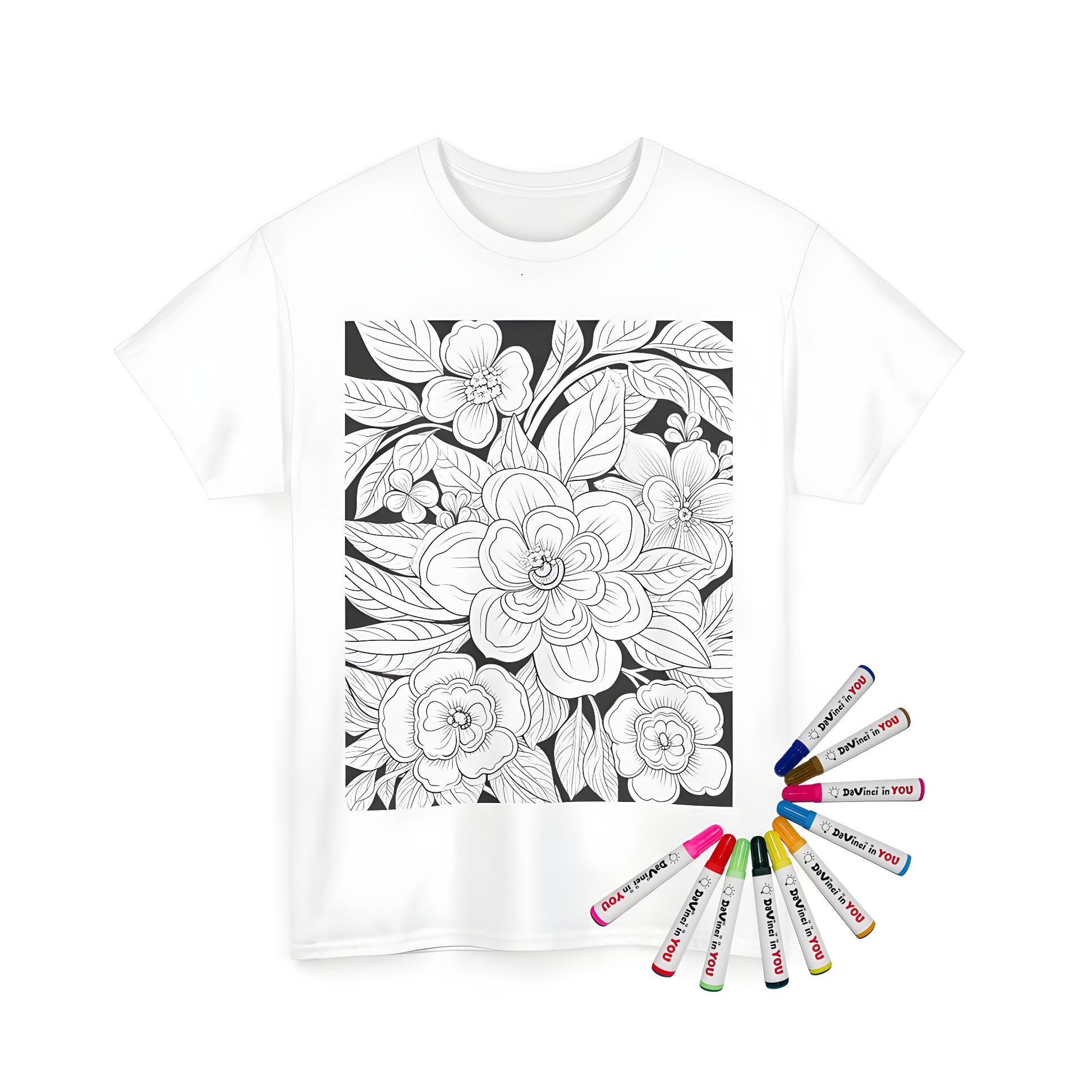 Unisex t-shirt featuring colorful floral arrangement design