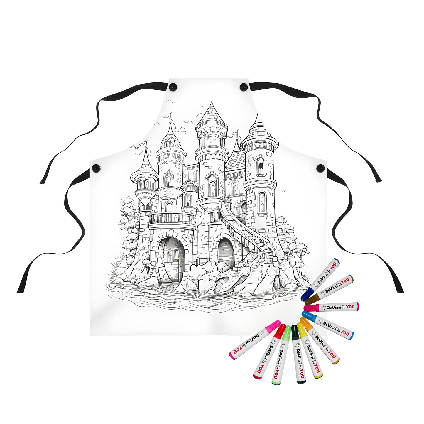 Detailed illustration apron with medieval castle design