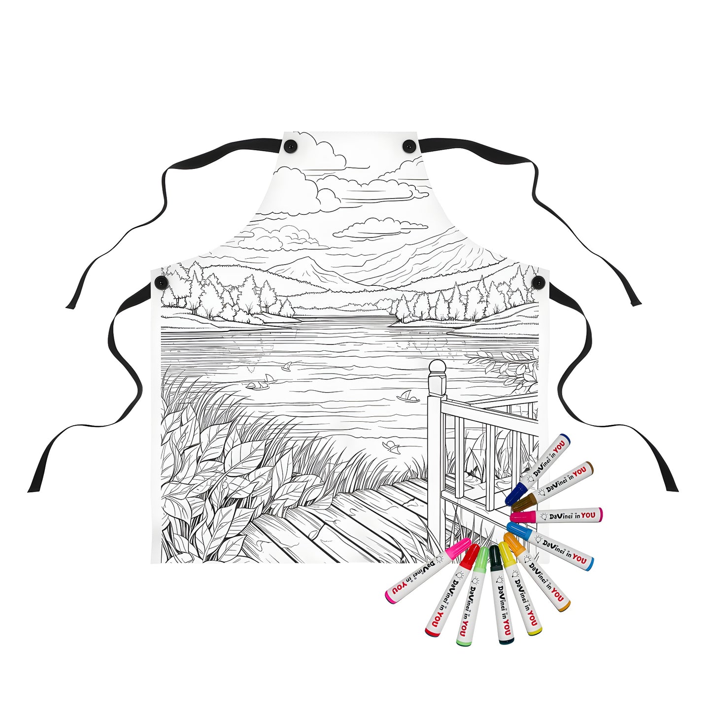 Apron with scenic hills and tranquil water design