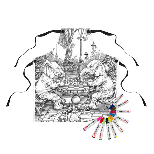 Aprons with Two Pachyderms playing chess game on forest landscape design