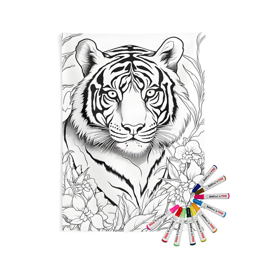 Wildlife wall tapestry - Tiger illustration wall hanging for home decor, colorful tiger picture art print