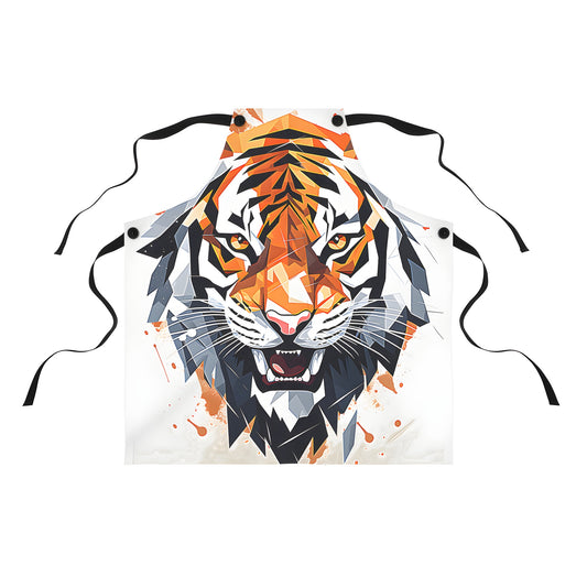 Colorful graphic apron with vibrant geometric art piece depicting a tiger's head