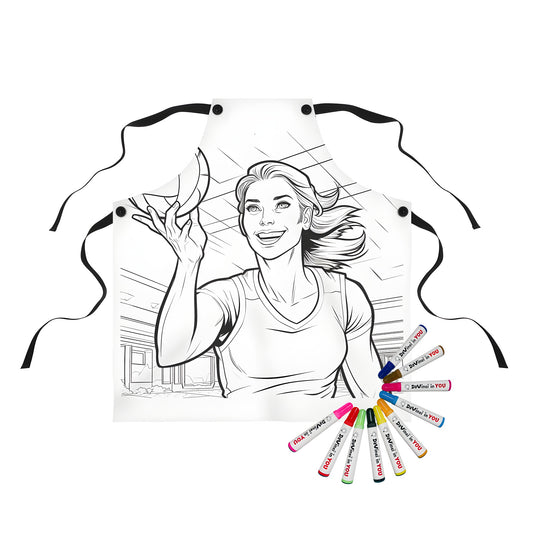 Coloring apron with a vibrant volleyball-themed design