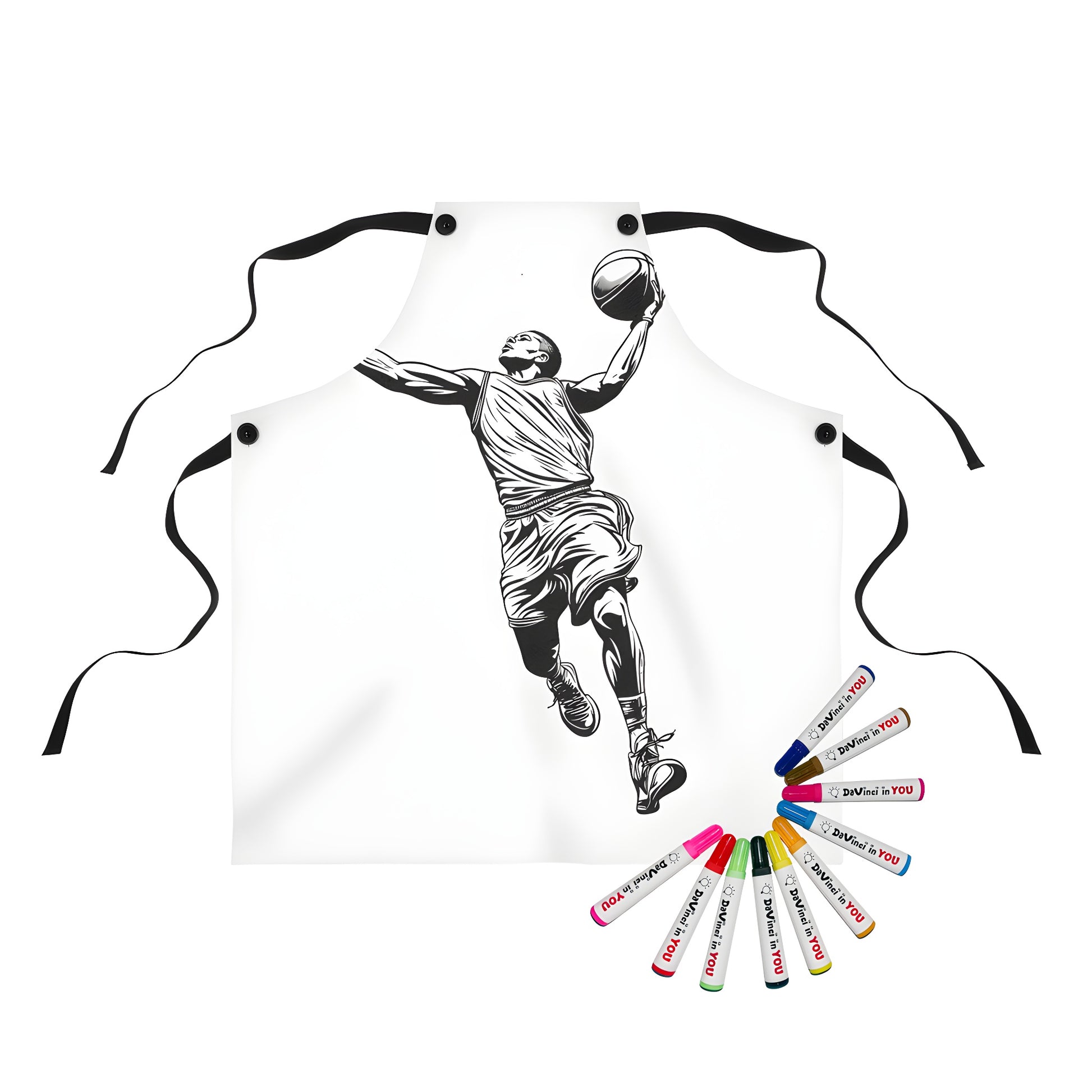 Basketball themed apron with an illustration of a player dunking a ball