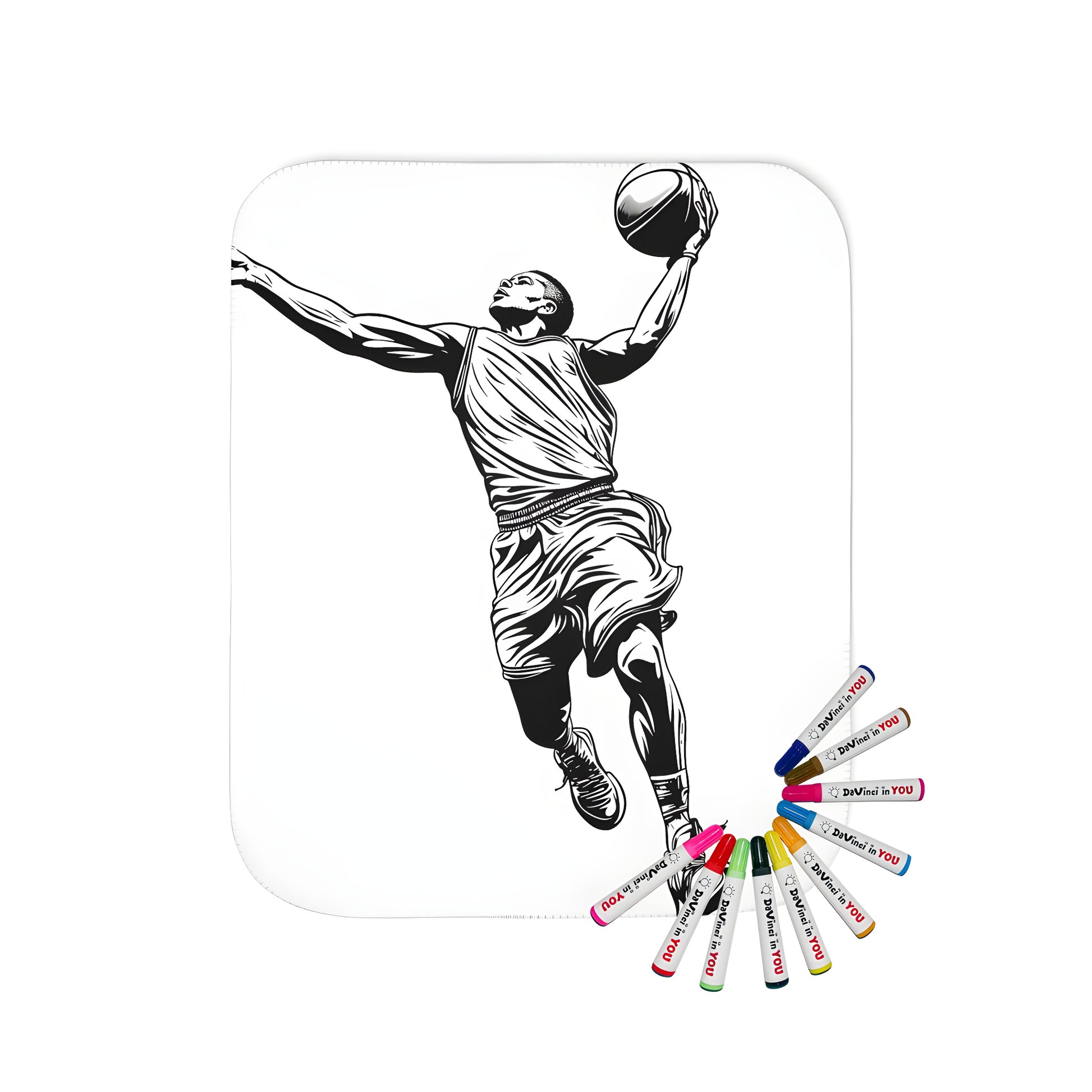 Basketball player dunking illustration blanket with fabric markers