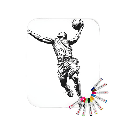 Basketball player dunking illustration blanket with fabric markers