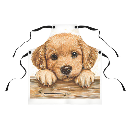 Adorable Golden Retriever Puppy Illustration on Colorful Graphic Design Apron. Playful Pet Dog Theme Gift Idea for Animal Lovers and Cute Puppy Fans