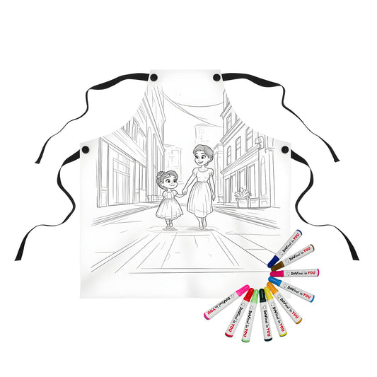 Coloring apron for mom and dad, mother-daughter duo art, child-friendly coloring page designs