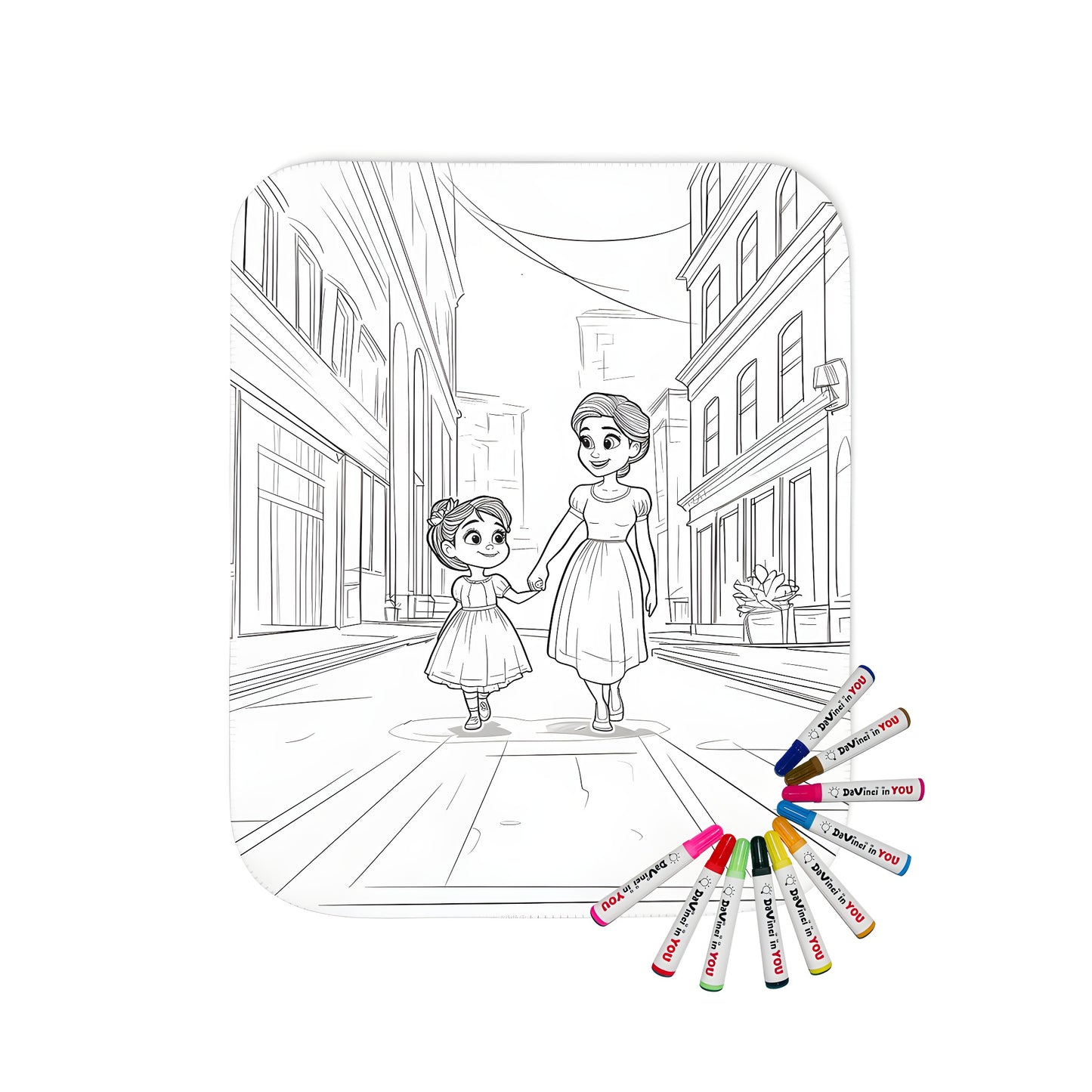 A beautifully designed blanket featuring a heartwarming illustration of a mother and daughter walking hand in hand on a city street. Perfect for mothers and daughters who love each other dearly.