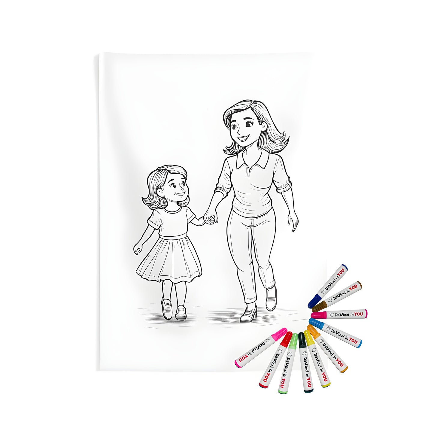 Coloring kit for mother daughter bonding experience with indoor wall tapestries