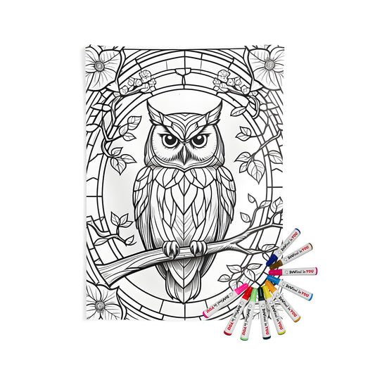 Owl stained glass wall tapestry indoor home decor fabric art