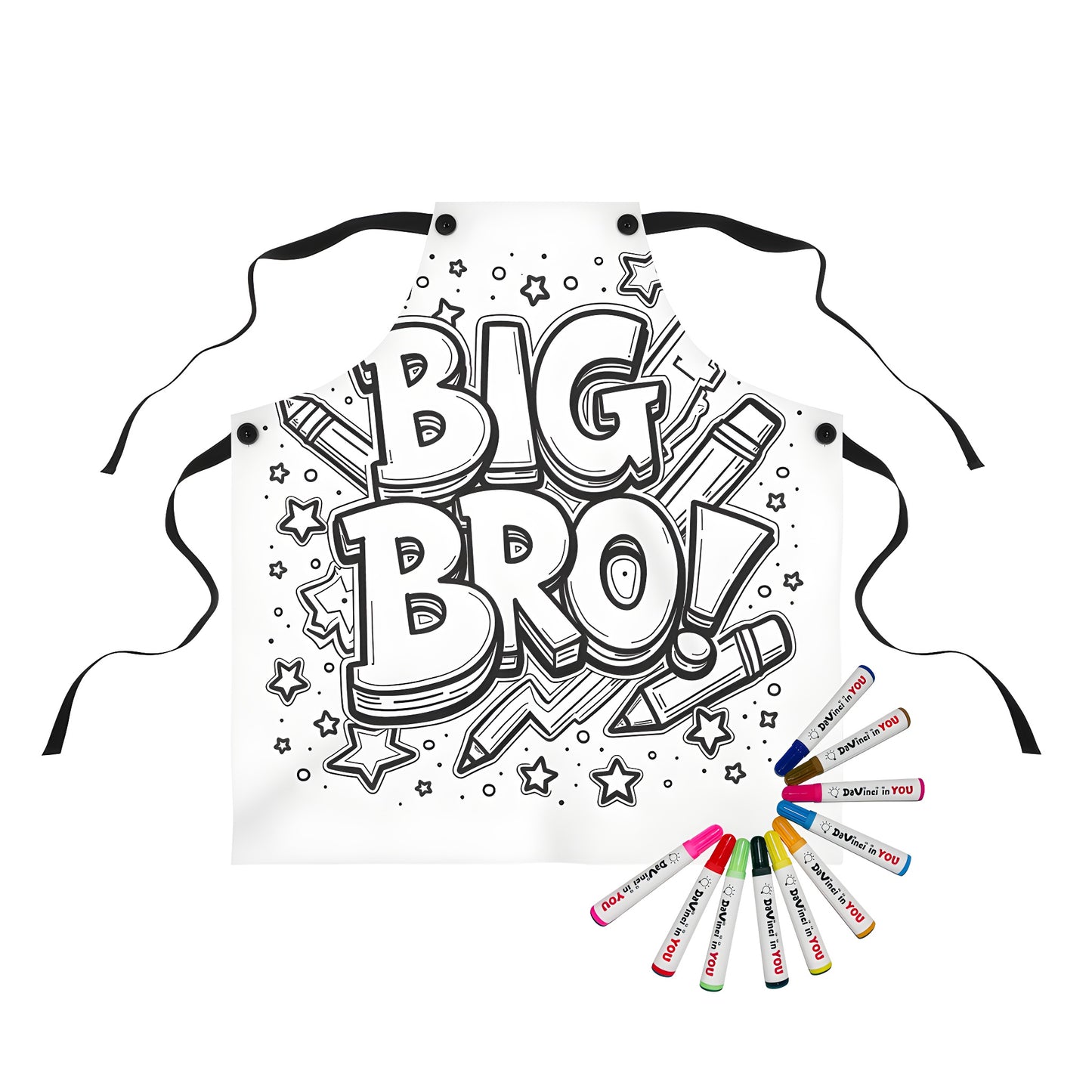 Brotherly love apron with a fun coloring page design featuring 'Big Bro' surrounded by stars and pencils