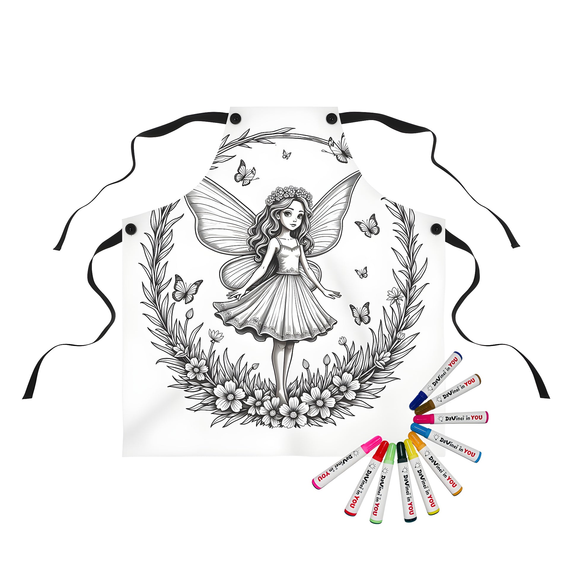 Fairy dress apron with vibrant floral pattern