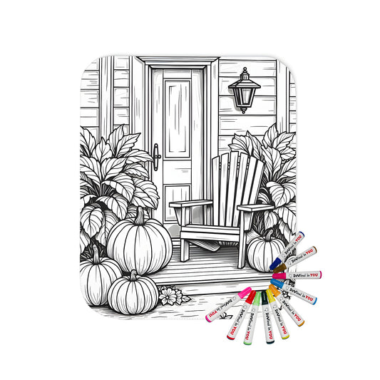 Cozy porch scene blanket with pumpkin, plant, and lantern design