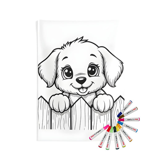 Indoor wall tapestry featuring a cute puppy design, perfect for pet lovers and kids' rooms