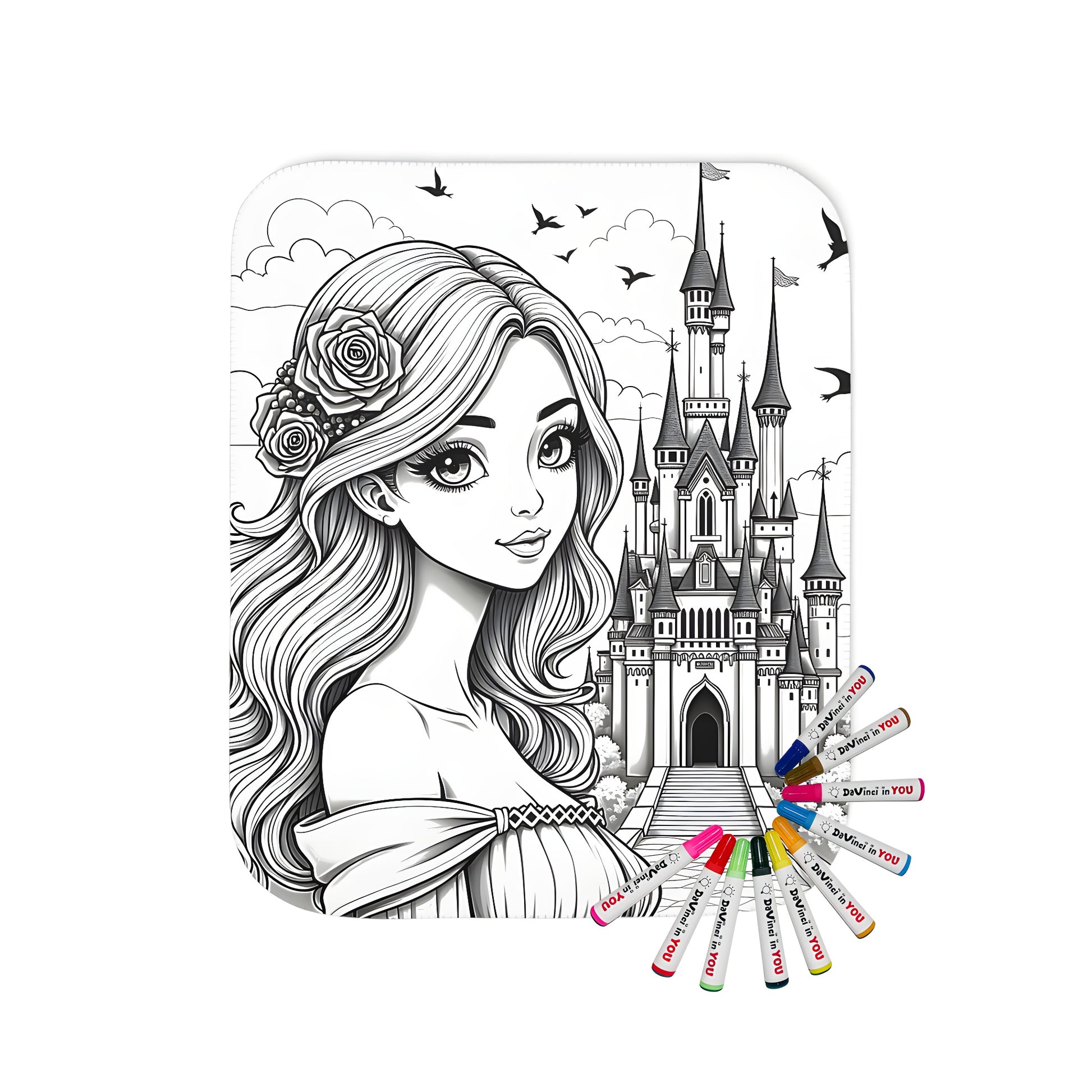 Blanket with colorful princess and castle design