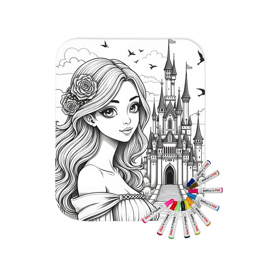 Blanket with colorful princess and castle design