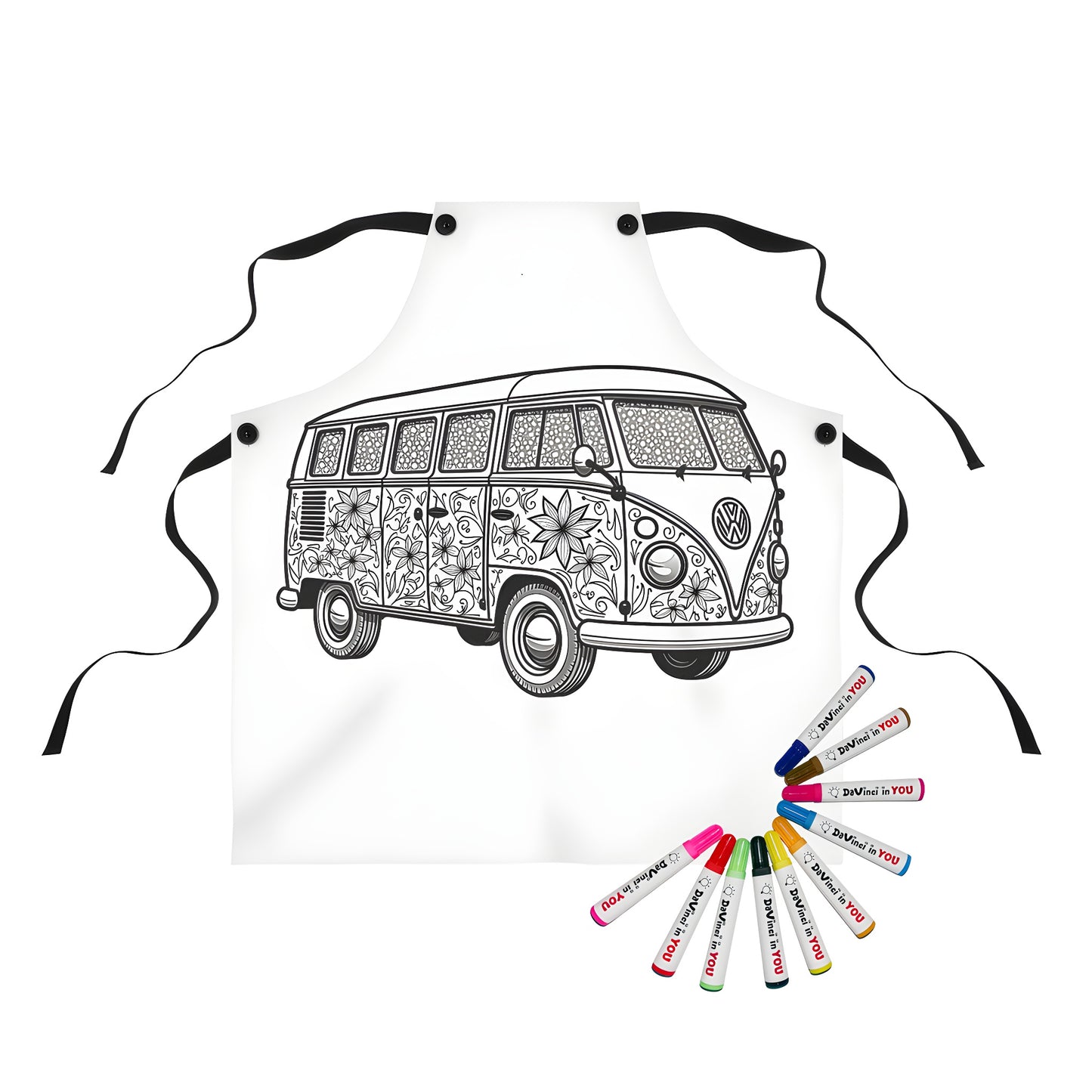 Vintage car apron featuring intricate floral patterns for kids and adults