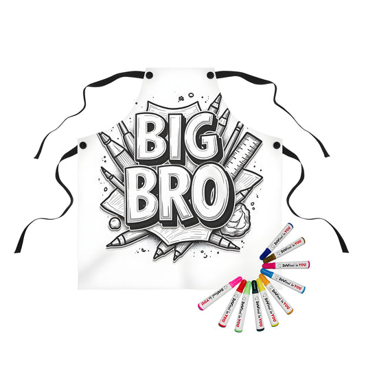 Aprons for big brothers featuring fun coloring pages and creative art supplies, perfect for a brother's birthday gift or sibling activity.