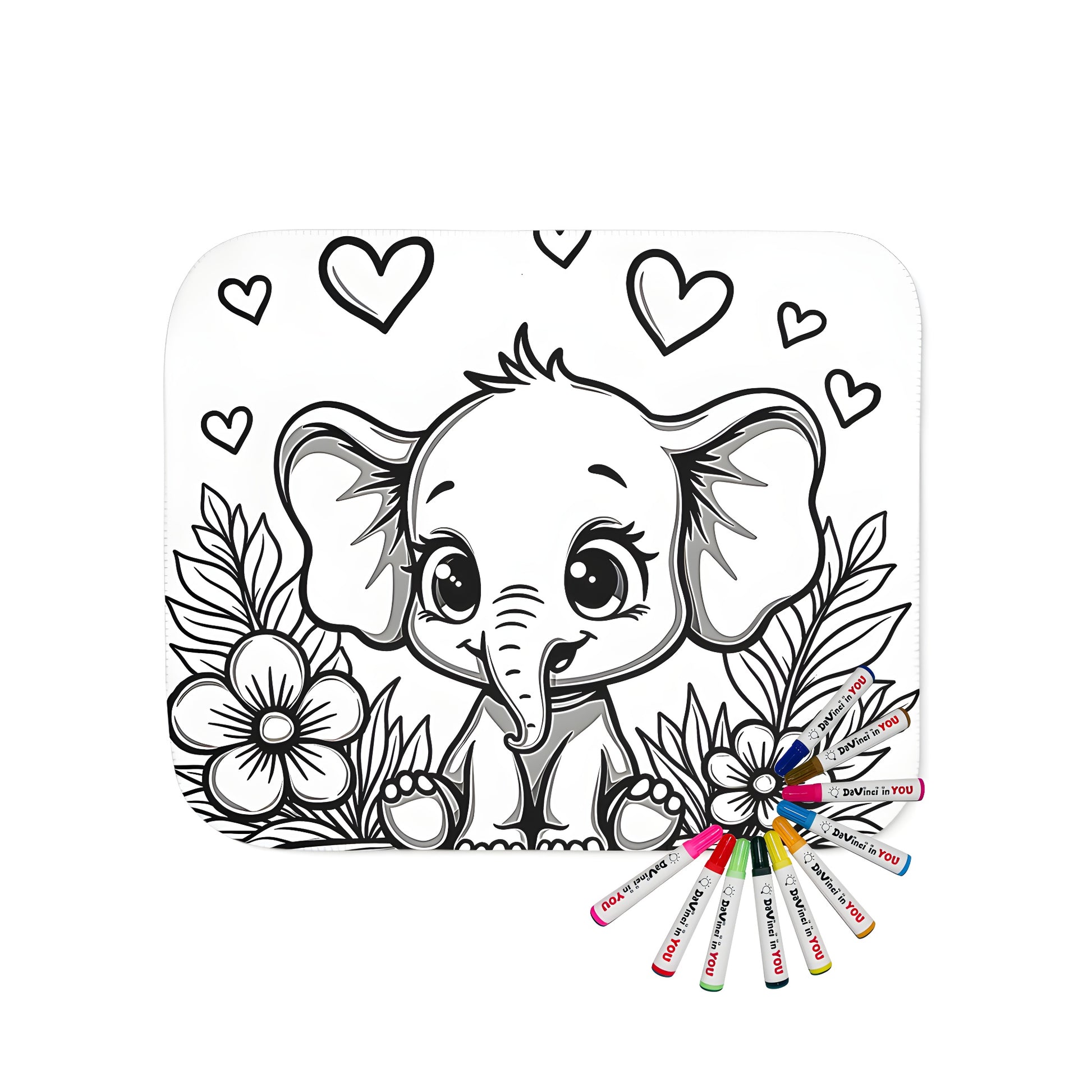 Blanket featuring a cute and adorable cartoon elephant design with floral elements