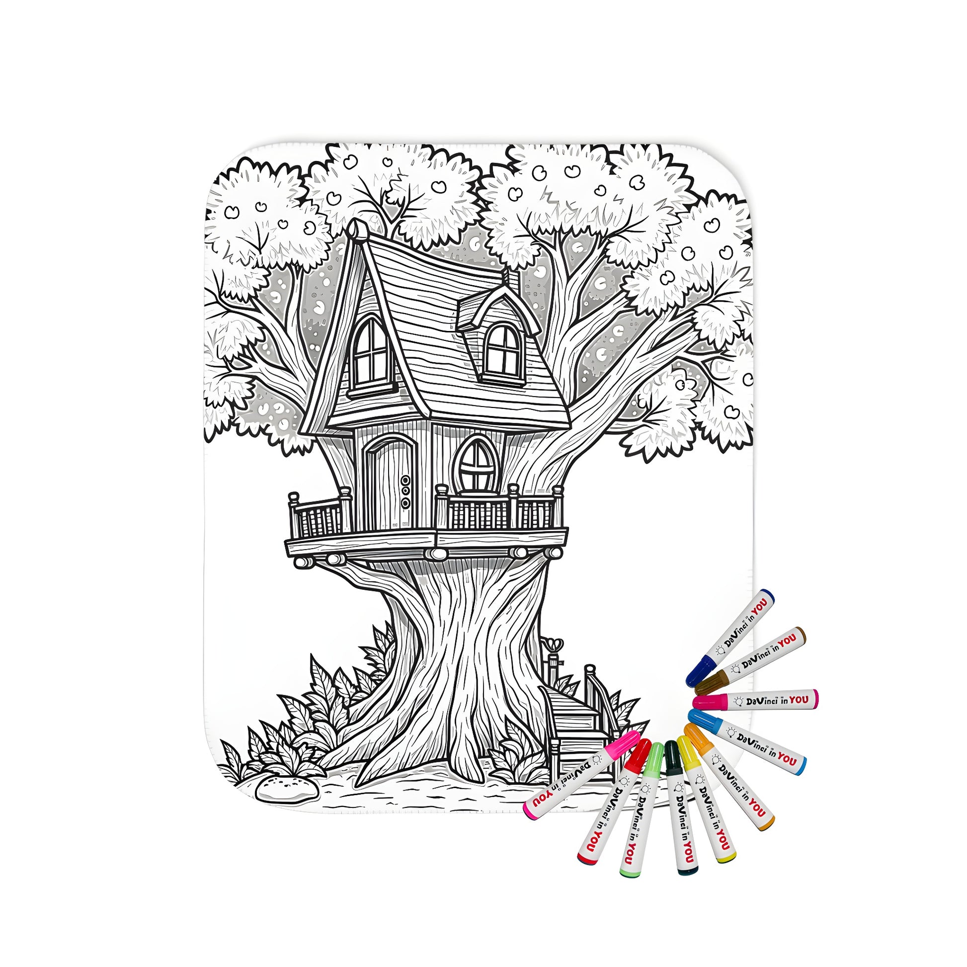 Blanket with charming treehouse illustration design for kids, cozy home decor