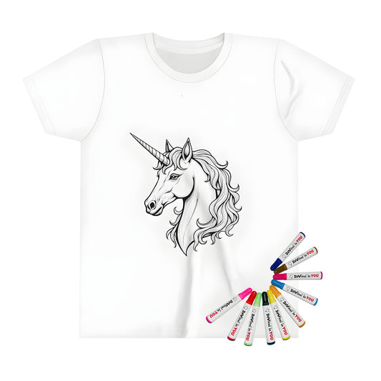 Colorful kid's t-shirt featuring a detailed unicorn design, perfect for little artists