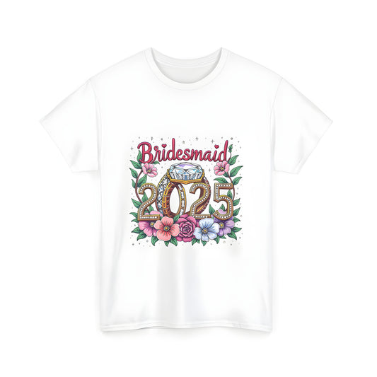 Vibrant bridesmaid design featuring diamond ring and colorful flowers on unisex t-shirt