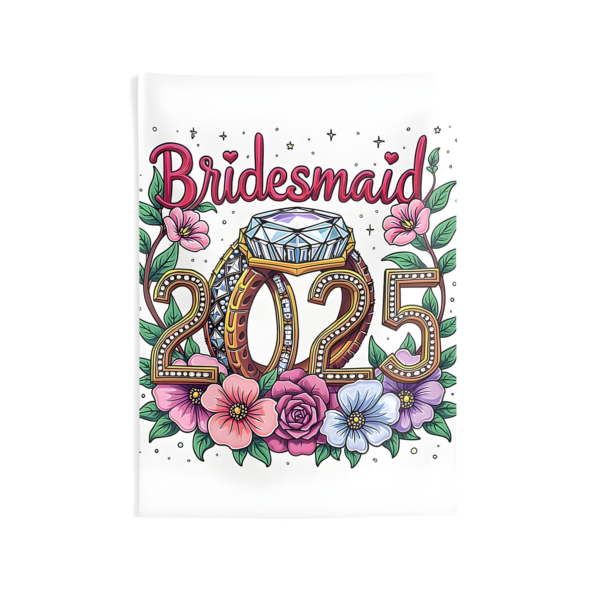 Colorful Indoor Wall Tapestry featuring a beautiful Bridesmaid design with diamond ring and flowers