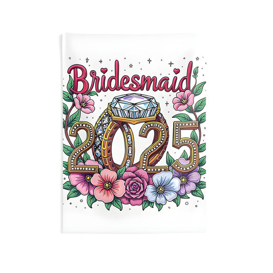 Colorful Indoor Wall Tapestry featuring a beautiful Bridesmaid design with diamond ring and flowers