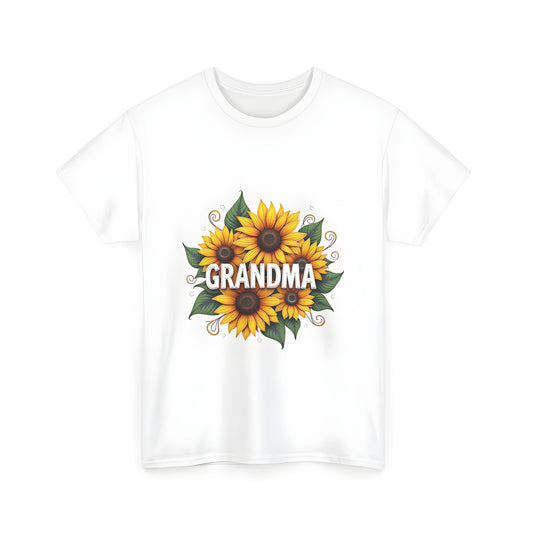 Vibrant floral graphic tee with sunflower design, grandma t-shirt