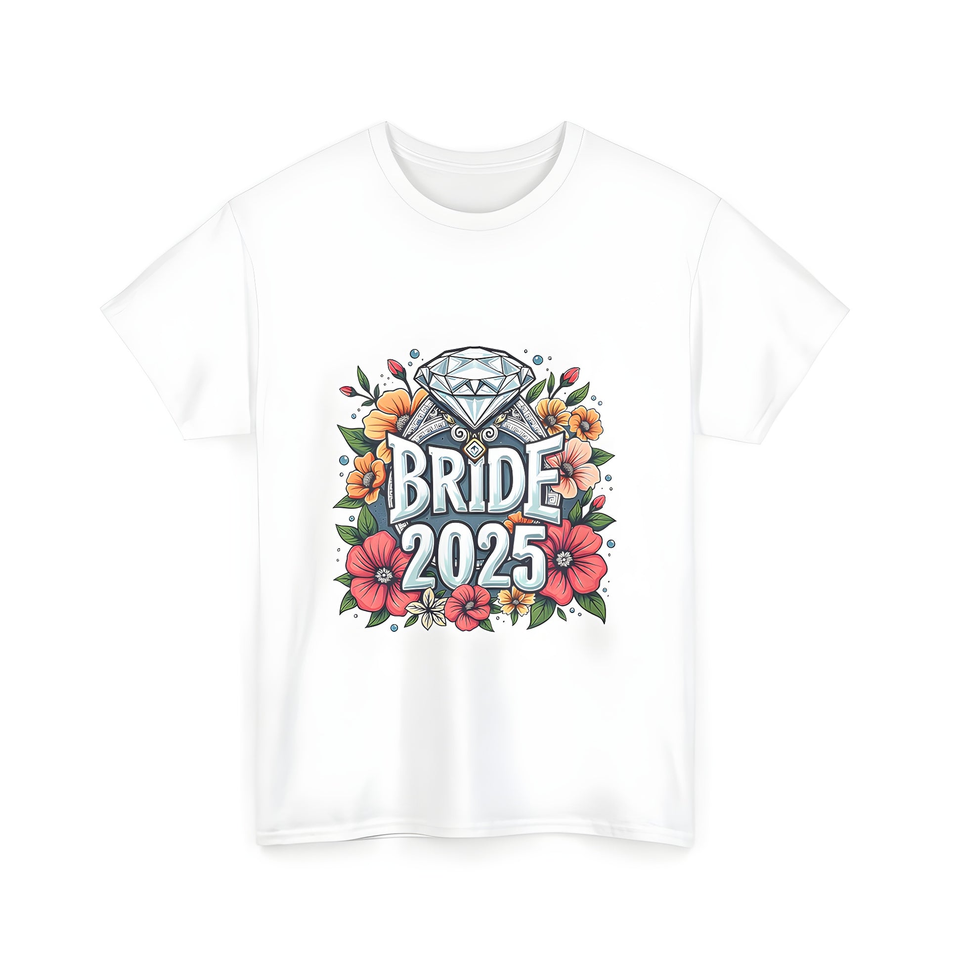 Colorful graphic design on unisex t-shirt with bride theme